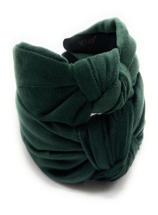 YETASI Chunky Velvet Headbands for Women, Trendy Christmas Green Warm Stylish Knotted Headband is a All Day Warable, Adjustable Head band for Girls are Top Knot Fashion Designer for Womens Hair - Image 2